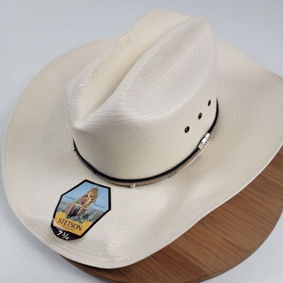 Stetson 10x Spartan Natural Straw Round Oval Western Cowboy Hat 7 1/4 NWD - Picture 1 of 16